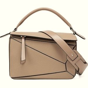 Puzzle Bag. Taupe/khaki, vegan leather.